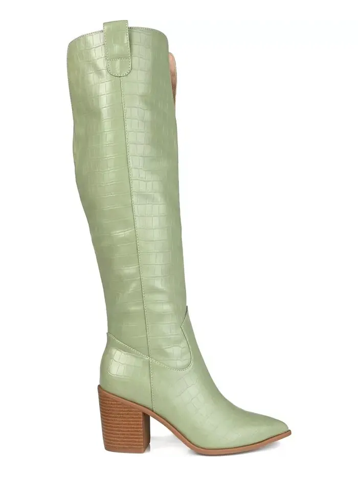 Женские сапоги Therese Extra Wide Calf на блочном каблуке до колена Journee Collection — изображение 2 из 6, зеленый