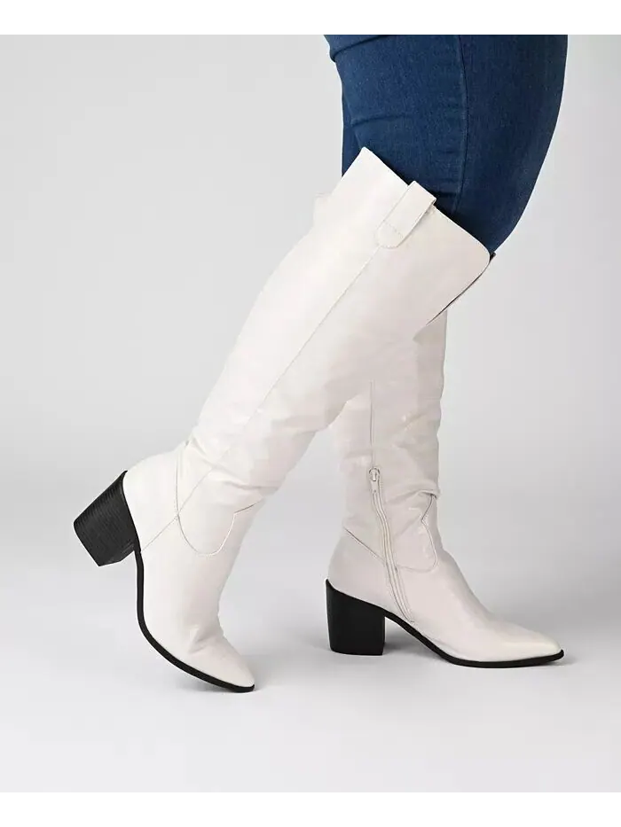 Женские сапоги Therese Extra Wide Calf на блочном каблуке до колена Journee Collection — изображение 6 из 6, зеленый
