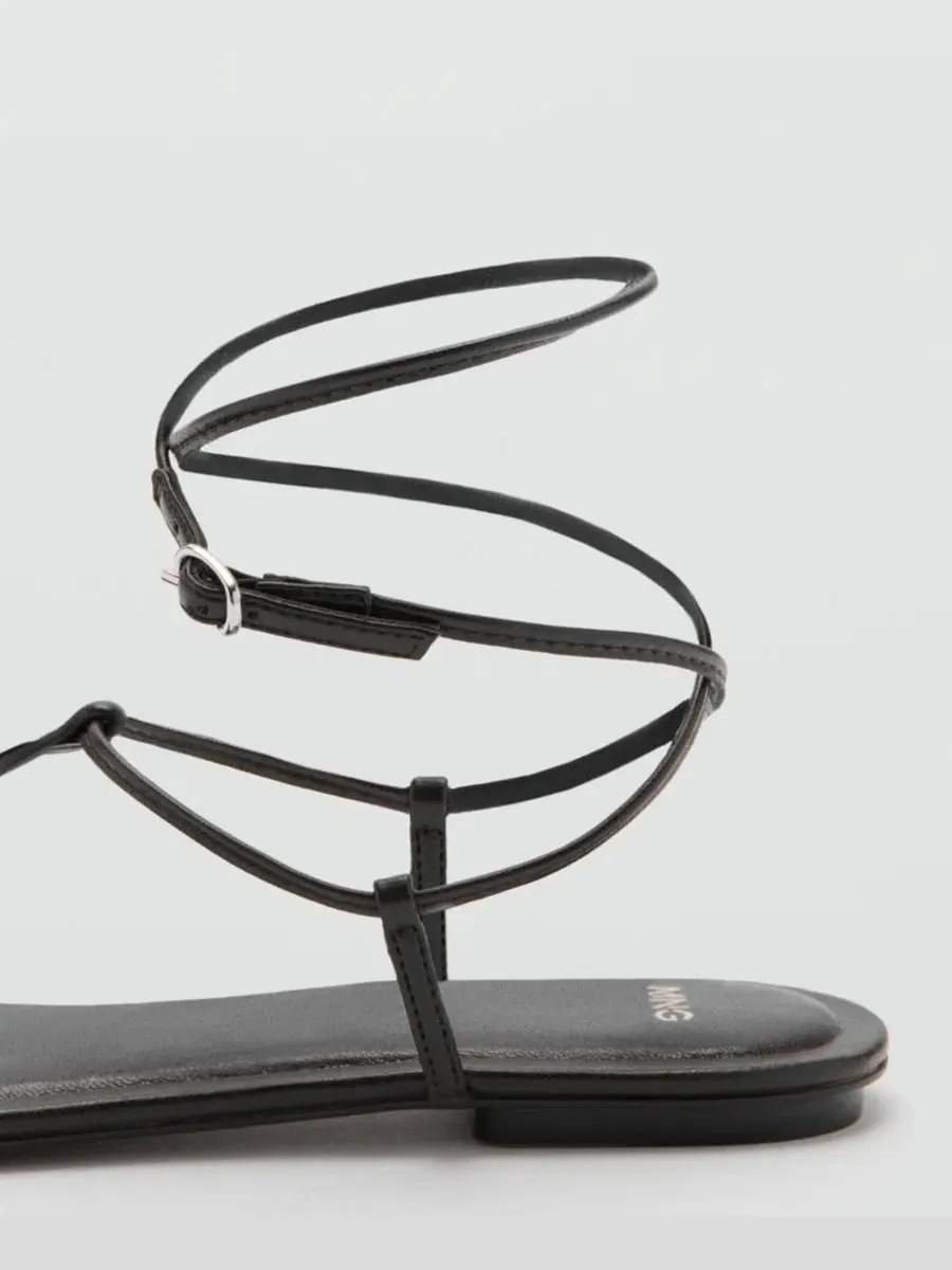 Женские босоножки с ремешками, модель Flat Strappy Sandals MANGO — изображение 3 из 5, шоколад