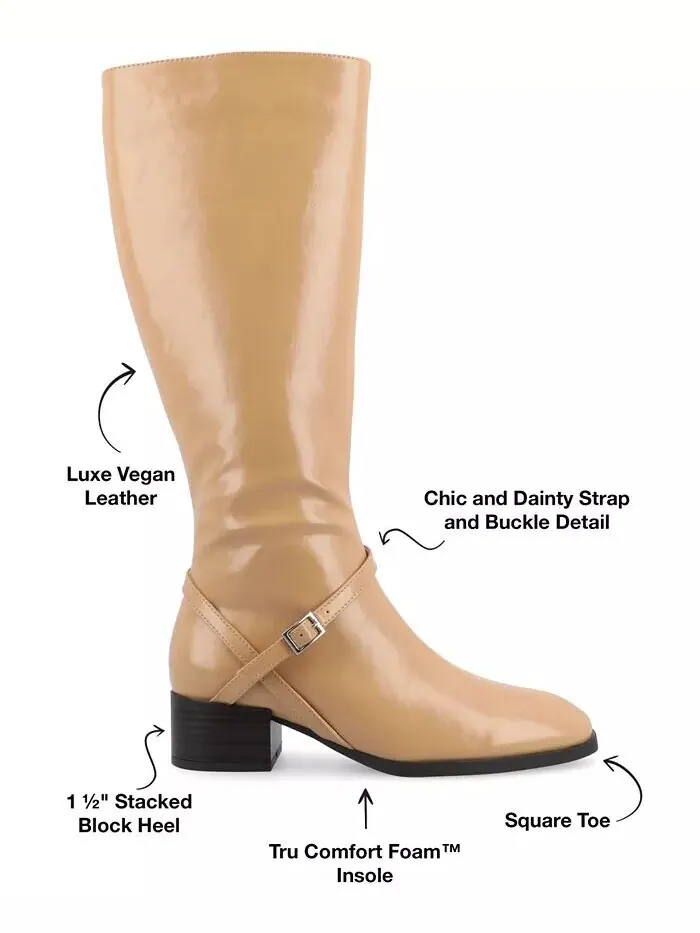 Женские сапоги для верховой езды Rhianah Wide Width Block Heel до колена Journee Collection — изображение 6 из 8, бежевый