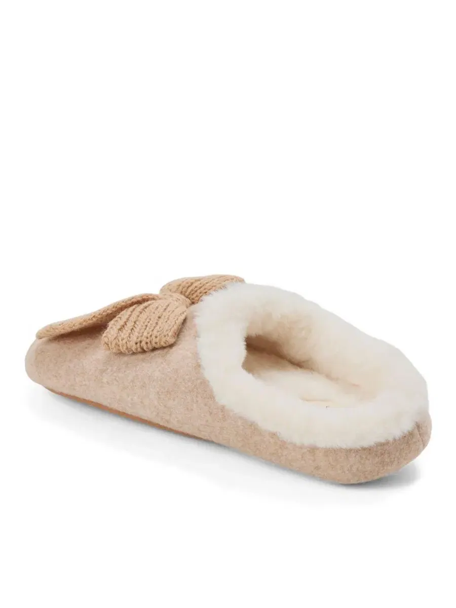 Женские тапочки-клоги с бантом Josie Knit Clog Slipper с бантом Dearfoams — изображение 6 из 9, бежевый