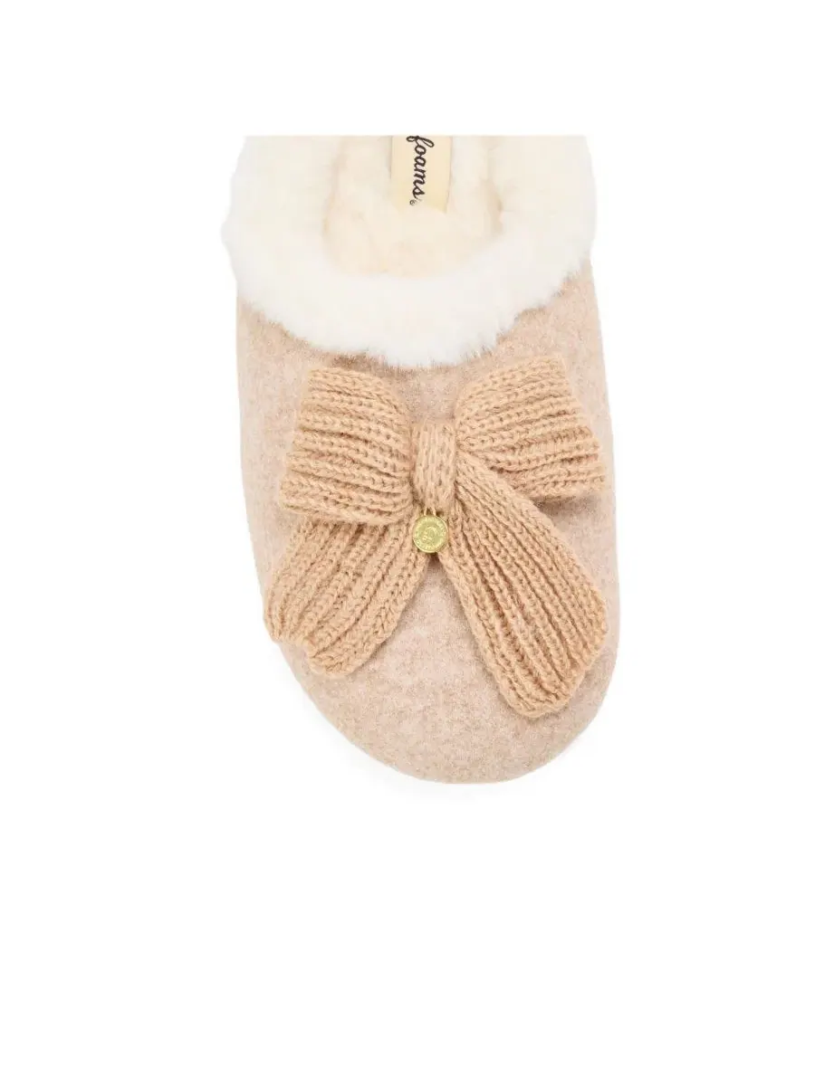 Женские тапочки-клоги с бантом Josie Knit Clog Slipper с бантом Dearfoams — изображение 8 из 9, бежевый