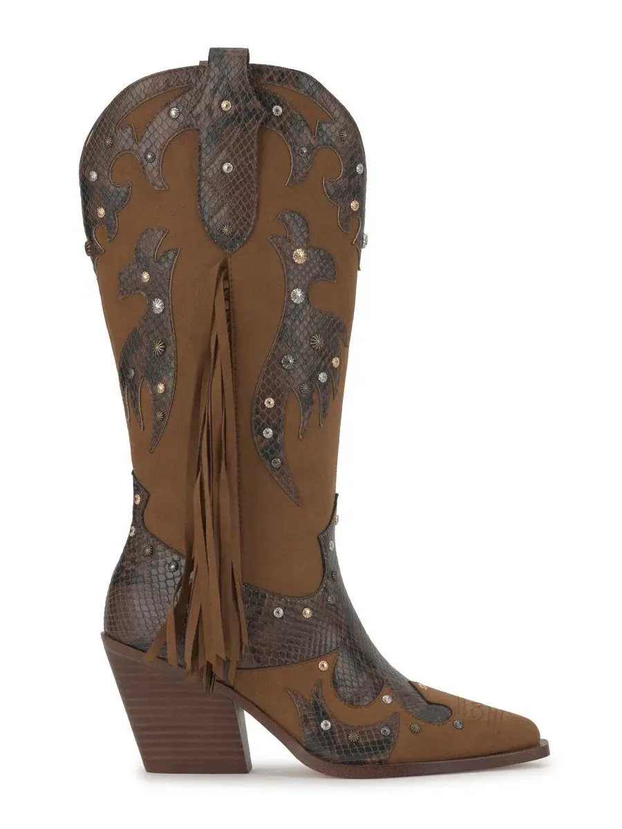 Женские ковбойские сапоги Piarin Tall Fringe Western Jessica Simpson, Light Hickory Suede — изображение 2 из 5