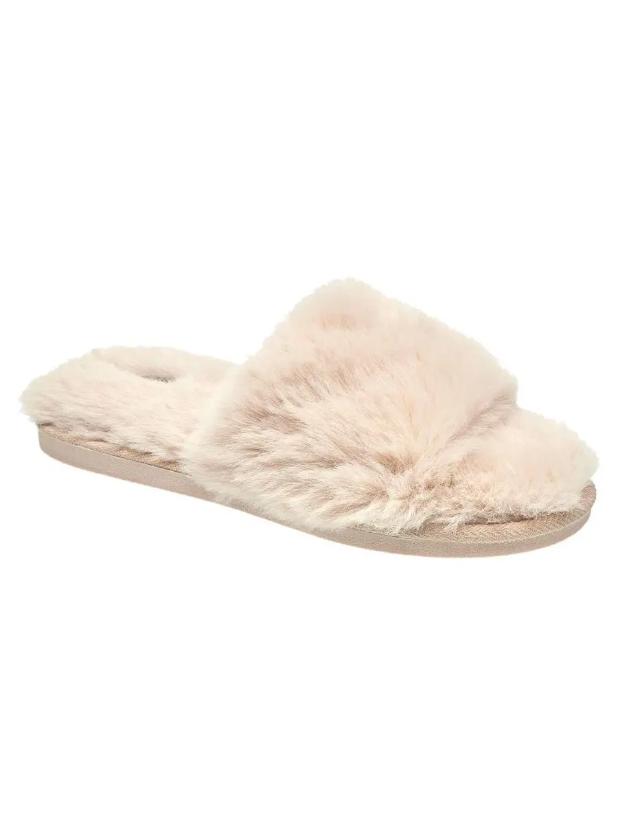 Женские тапочки-слайды с искусственным мехом, модель Slide Faux Fur Slipper Nine West — изображение 1 из 6, бежевый