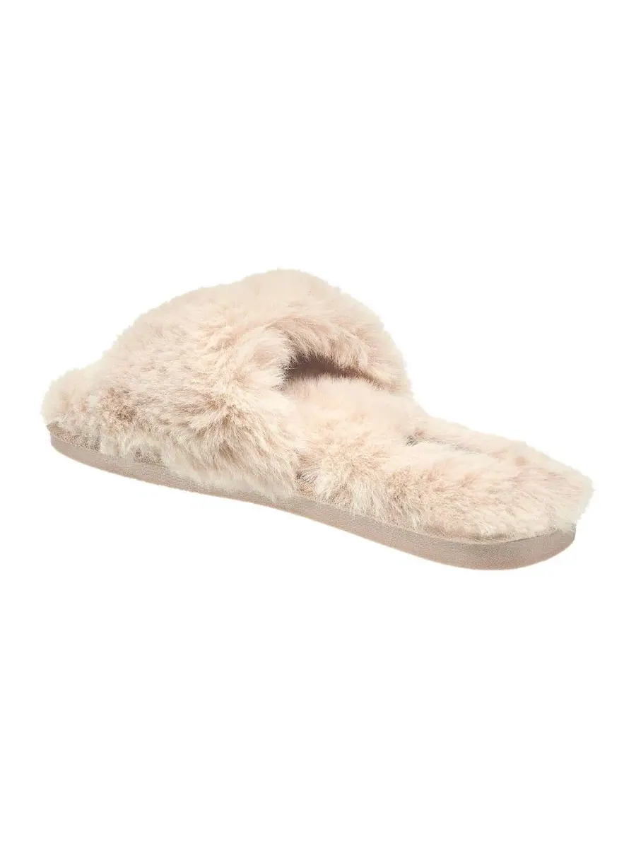 Женские тапочки-слайды с искусственным мехом, модель Slide Faux Fur Slipper Nine West — изображение 3 из 6, бежевый