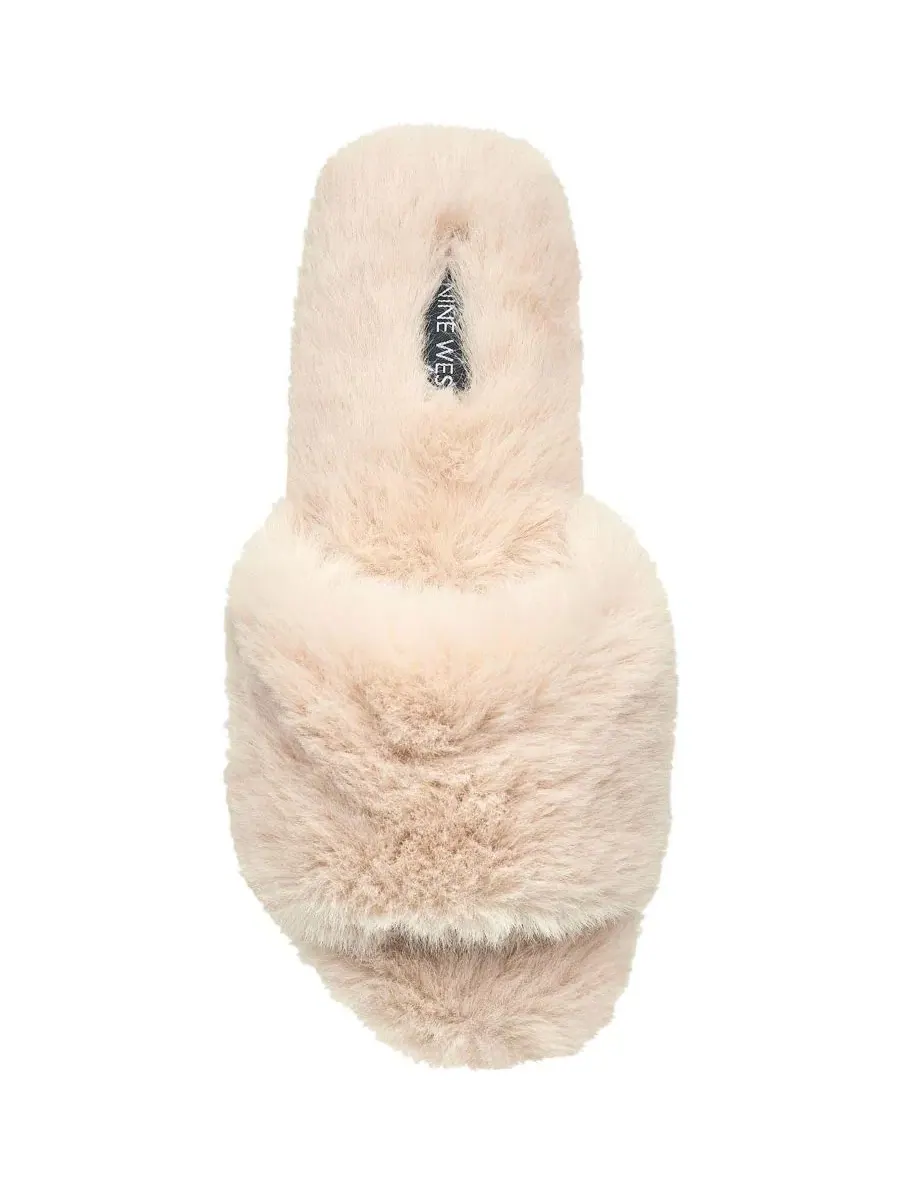 Женские тапочки-слайды с искусственным мехом, модель Slide Faux Fur Slipper Nine West — изображение 4 из 6, бежевый