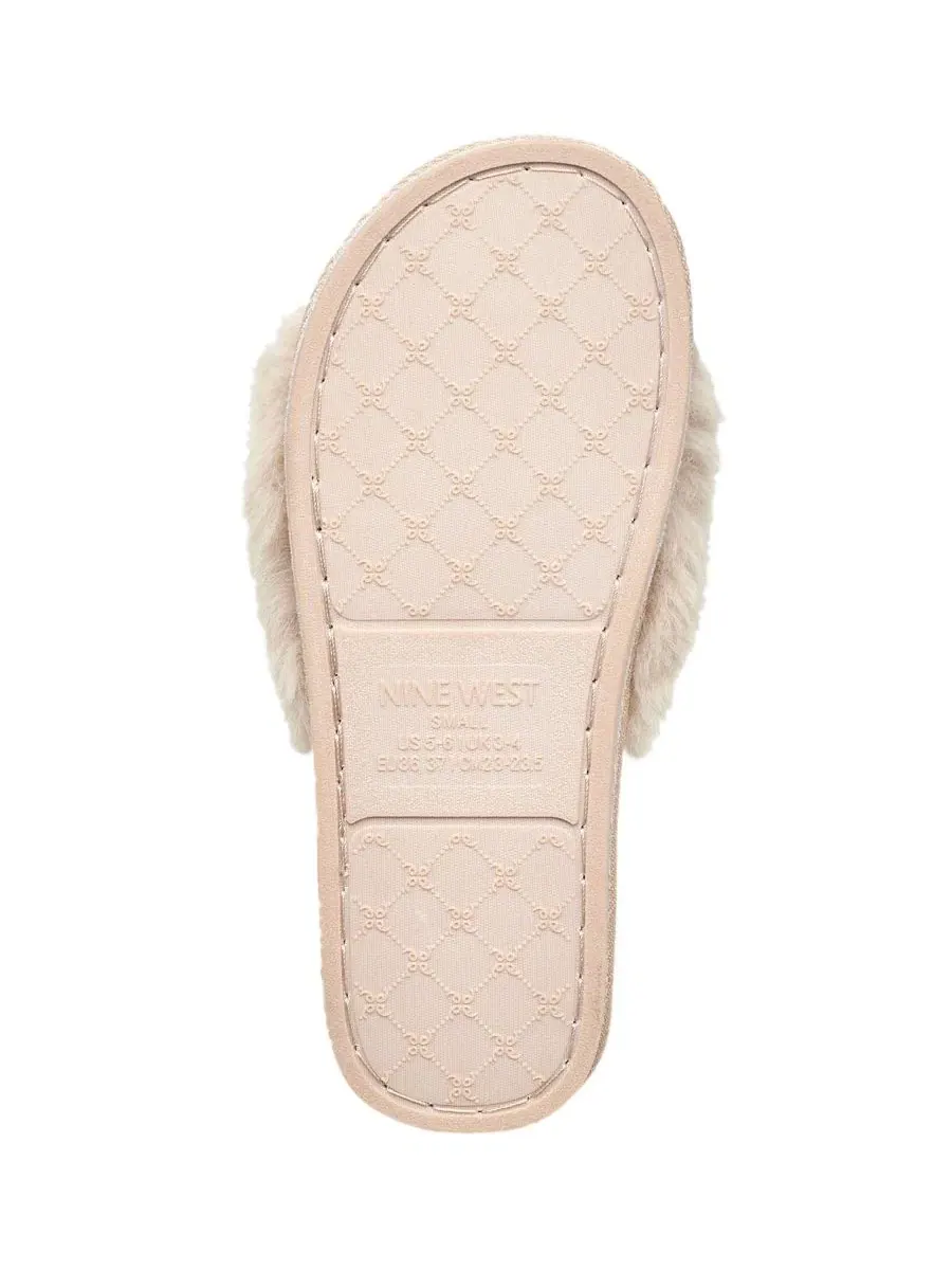 Женские тапочки-слайды с искусственным мехом, модель Slide Faux Fur Slipper Nine West — изображение 5 из 6, бежевый