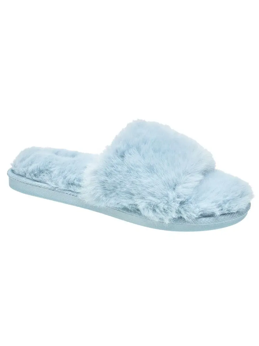 Домашние тапочки с искусственным мехом, открытый носок Nine West — изображение 1 из 6, светлый синий