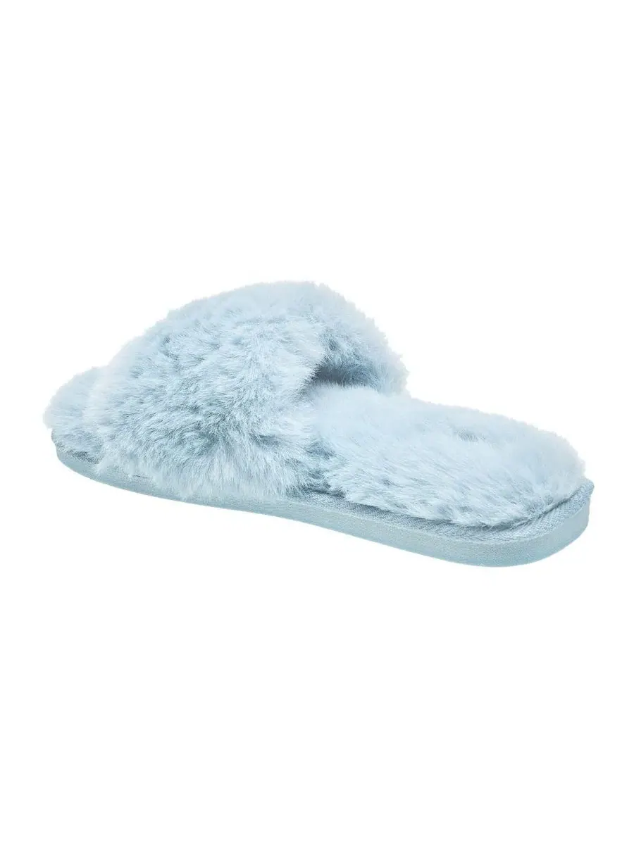 Домашние тапочки с искусственным мехом, открытый носок Nine West — изображение 3 из 6, светлый синий