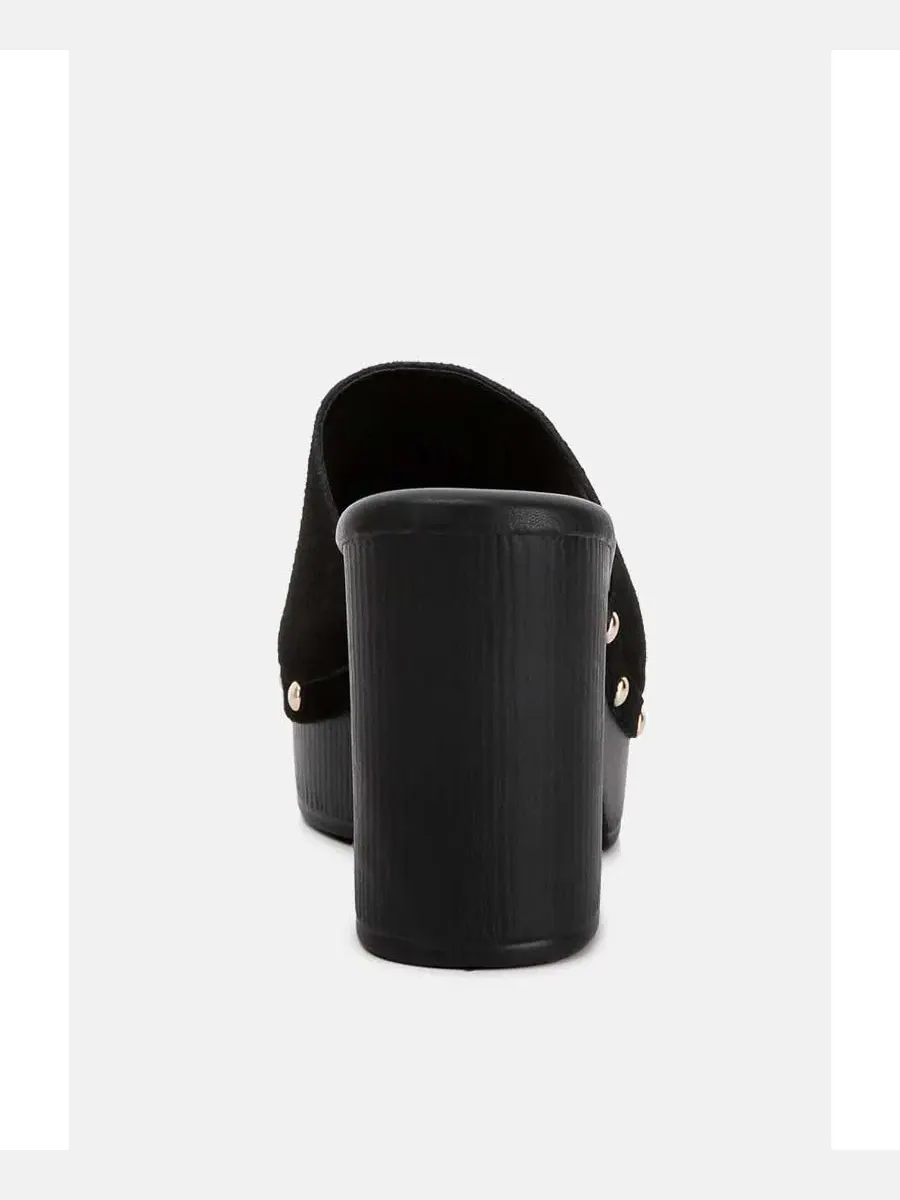 Женские сабо Rag and Co Cartera из мягкой замши на высоком блочном каблуке Rag & Co — изображение 7 из 7, черный