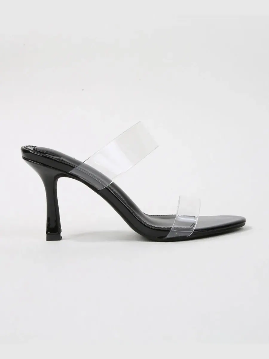 Босоножки на каблуке с прозрачными ремешками Calia Clear Strap Heeled Slides BERNESS — изображение 2 из 7, черный