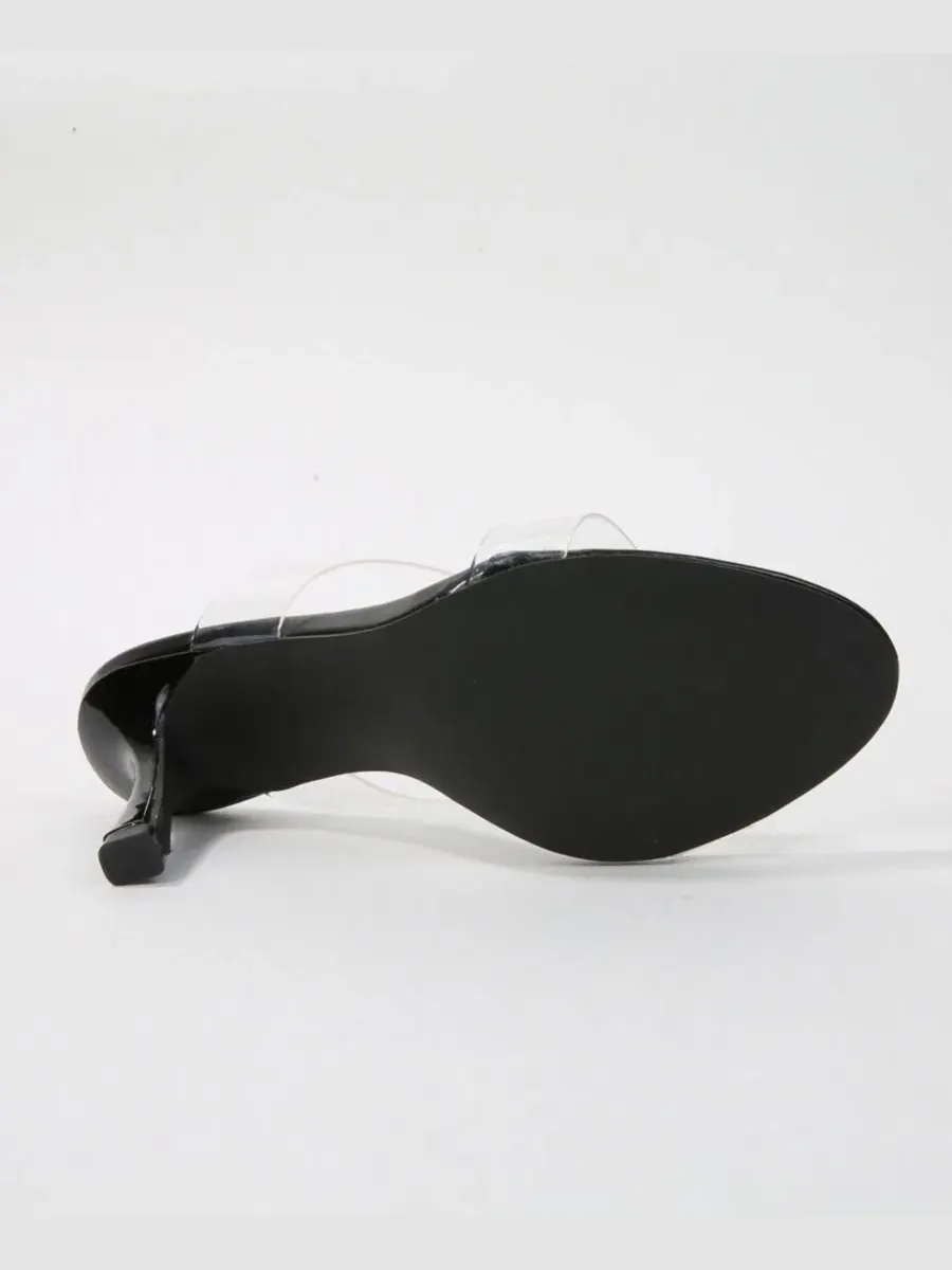 Босоножки на каблуке с прозрачными ремешками Calia Clear Strap Heeled Slides BERNESS — изображение 6 из 7, черный