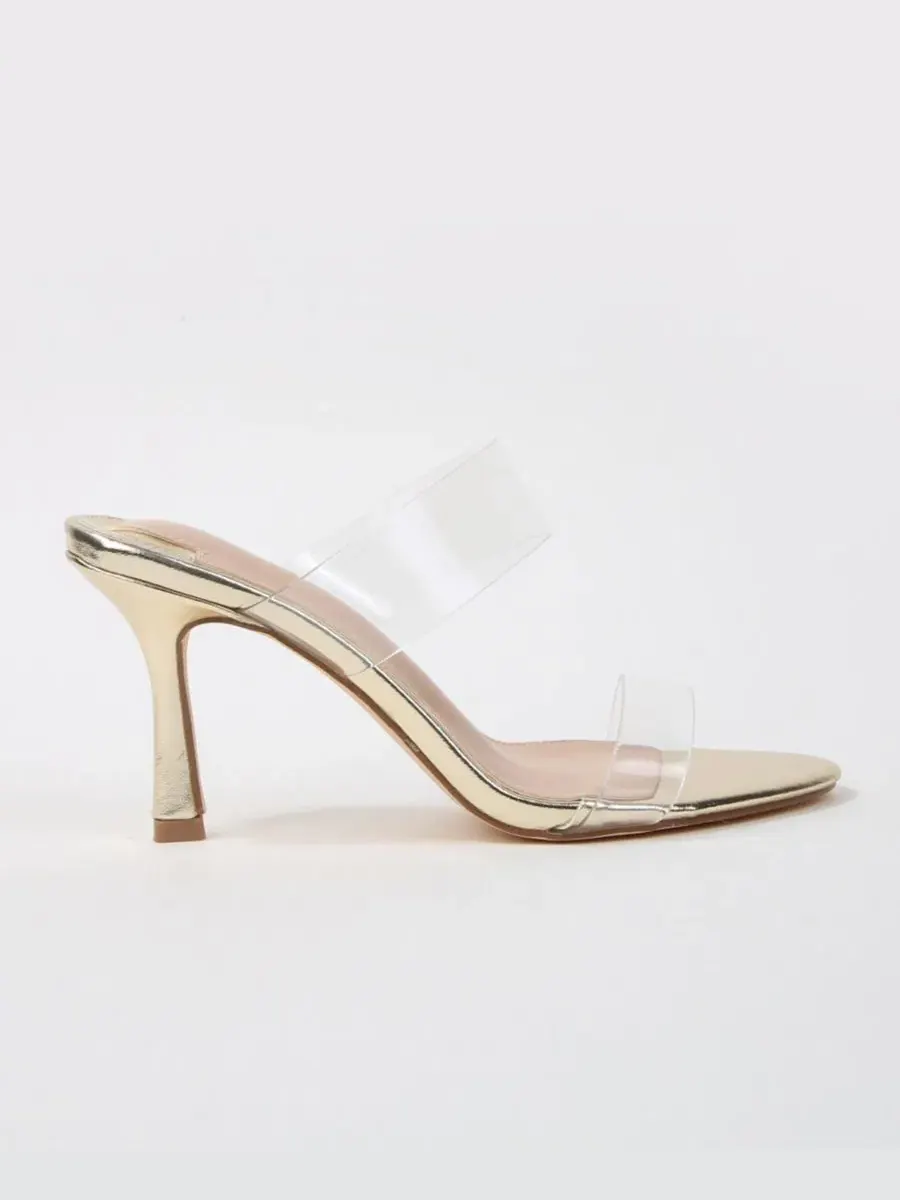 Женские босоножки на каблуке с прозрачными ремешками Calia Clear Strap Heeled Slides BERNESS — изображение 2 из 6, золото