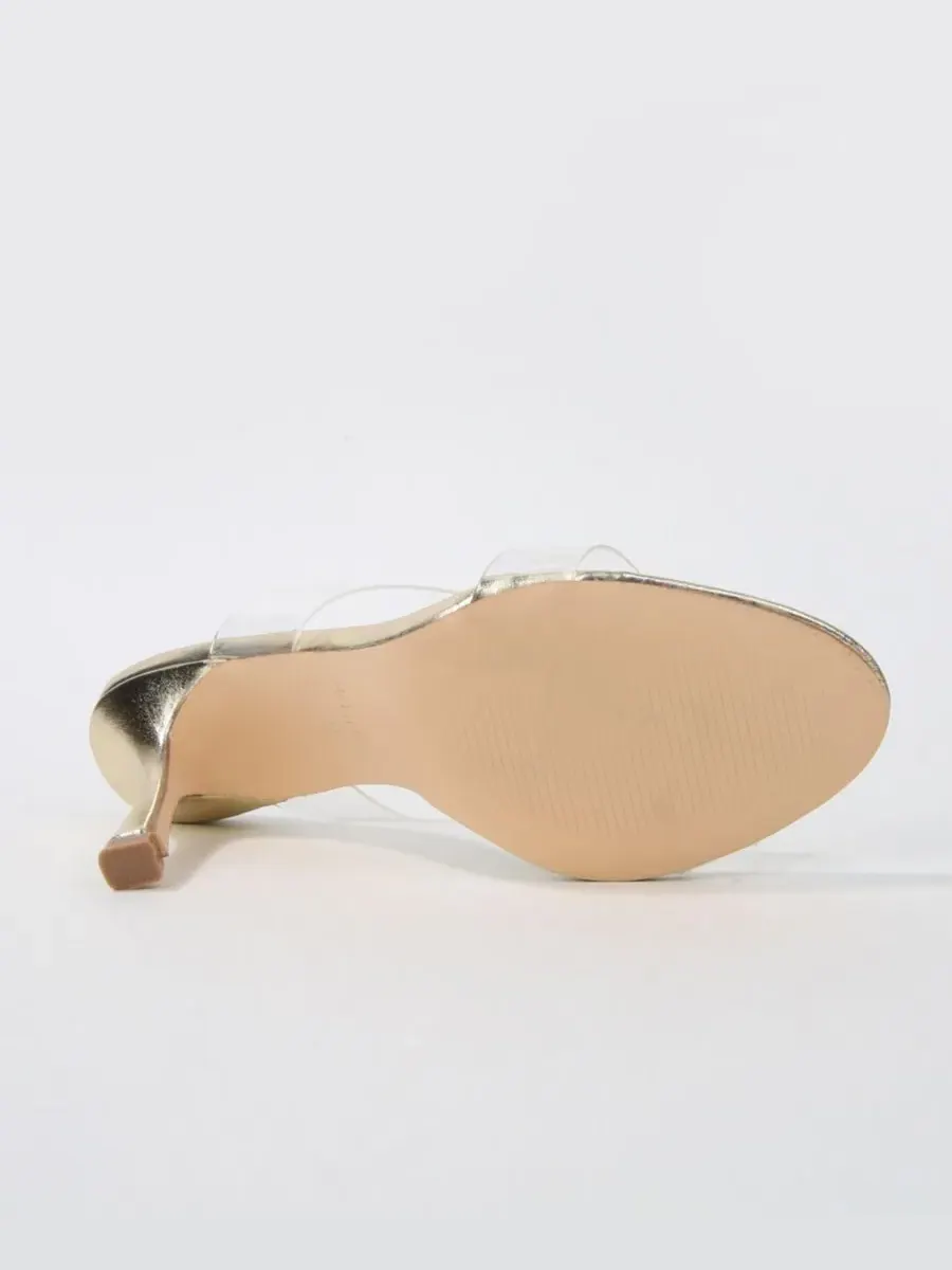 Женские босоножки на каблуке с прозрачными ремешками Calia Clear Strap Heeled Slides BERNESS — изображение 4 из 6, золото