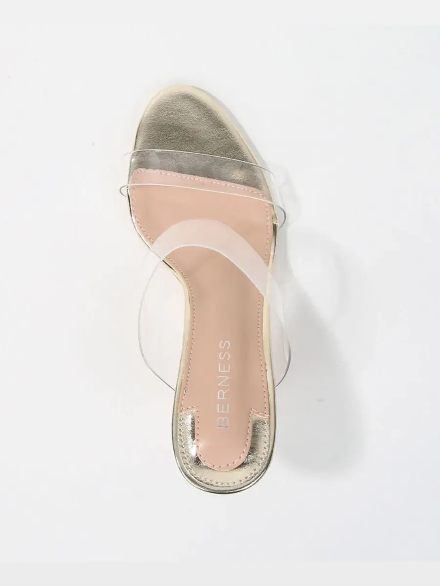 Женские босоножки на каблуке с прозрачными ремешками Calia Clear Strap Heeled Slides BERNESS — изображение 6 из 6, золото