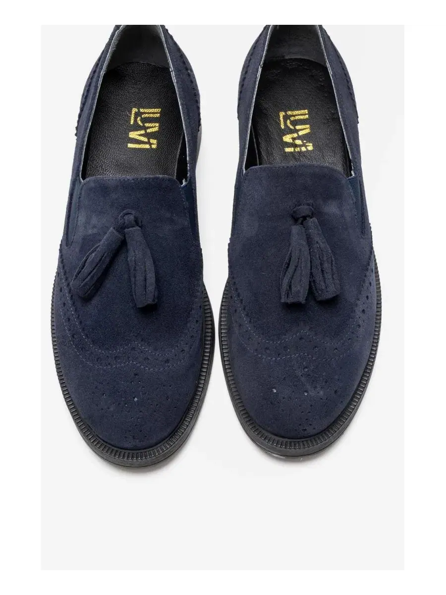 Женские лоферы с кисточками из замши Alex Forever & Always Shoes — изображение 4 из 6, темно-синий