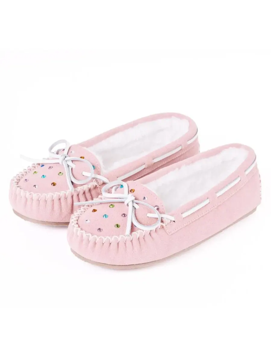 Женские тапочки Cally Rhinestone Suede Minnetonka — изображение 2 из 7, пудровый розовый