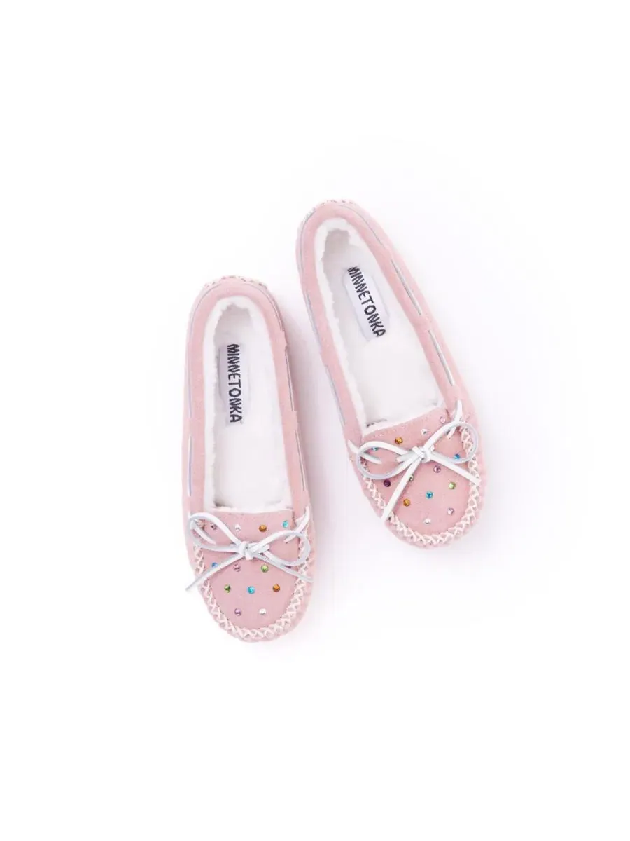 Женские тапочки Cally Rhinestone Suede Minnetonka — изображение 3 из 7, пудровый розовый