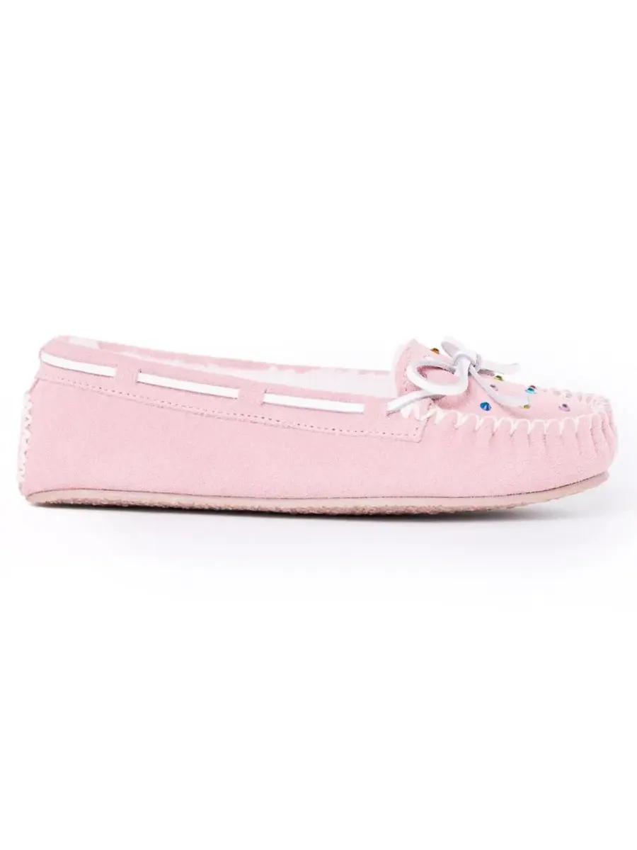 Женские тапочки Cally Rhinestone Suede Minnetonka — изображение 5 из 7, пудровый розовый