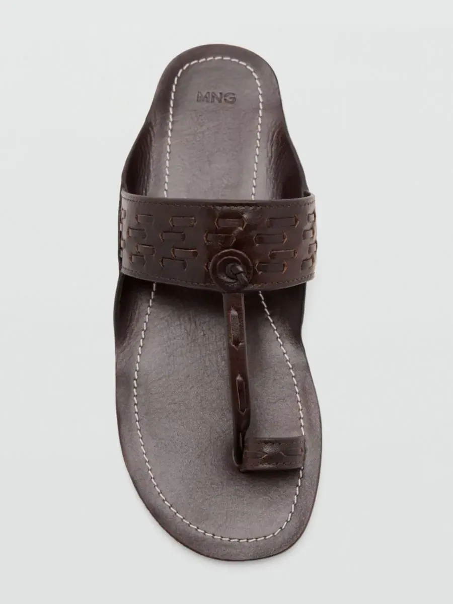 Сандалии Leather Sandal With Stitch Detail MANGO — изображение 4 из 4, шоколад
