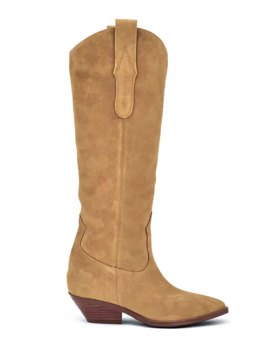 Женские сапоги Asken Western Block Heel с мысом-снип Nine West, Dark Natural Suede — изображение 2 из 5