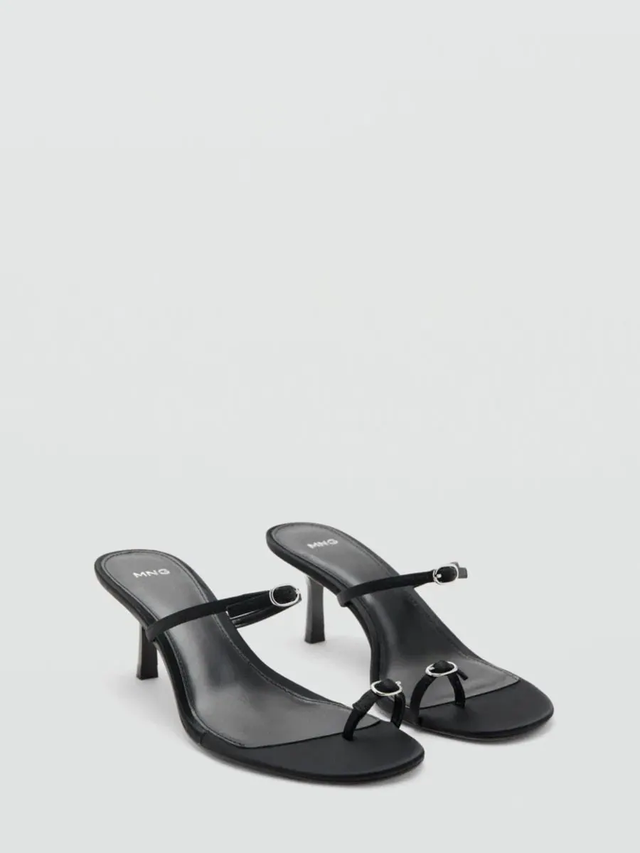Босоножки на каблуке с атласными ремешками, модель Satin Strap Heeled Sandal MANGO — изображение 2 из 5, черный
