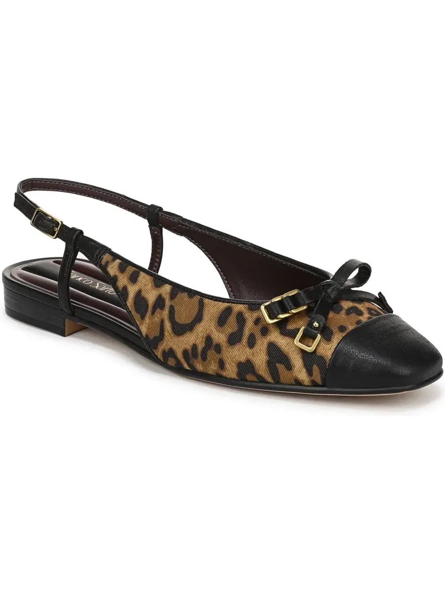 Туфли-лодочки Ethel Slingback Square Toe Dress Flats Franco Sarto, Camel Leopard Faux Leather