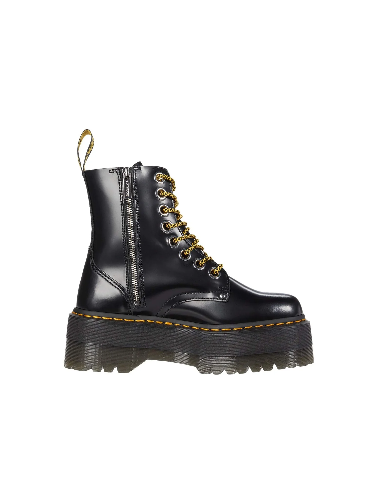 Ботинки Dr. Martens Jadon Max Platform в цвете Black Buttero с желтыми деталями — 1