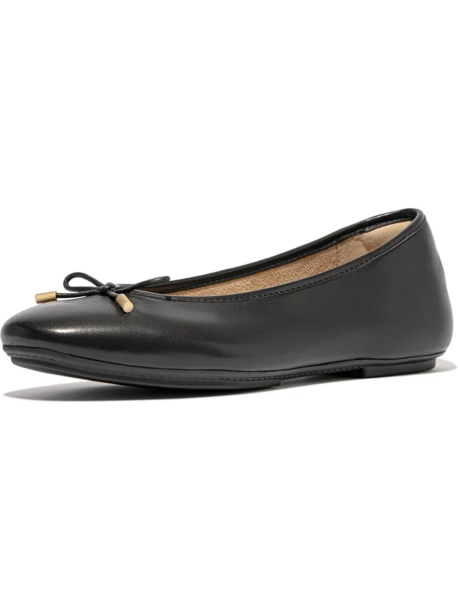 Туфли на плоской подошве FitFlop Delicato Bow Soft Leather Ballerinas — черный