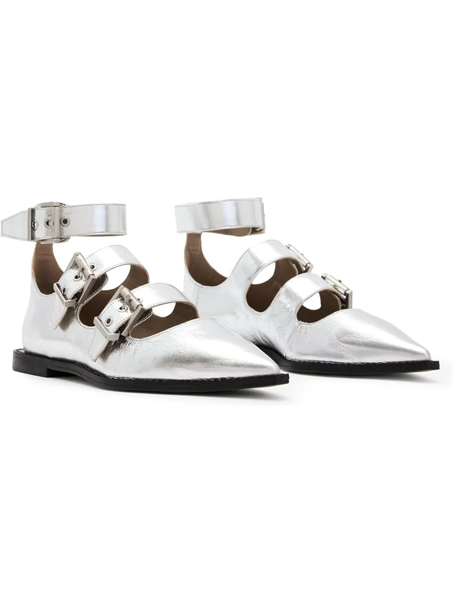 Туфли на плоской подошве AllSaints Susan Buckle Shoe — серебристый
