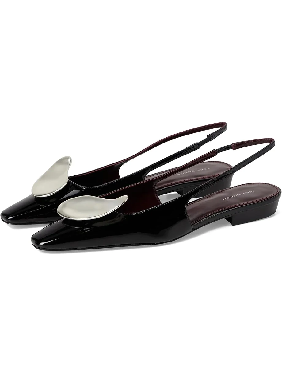 Балетки Tory Burch Patos Slingback — изображение 1 из 7, черный/серебристый