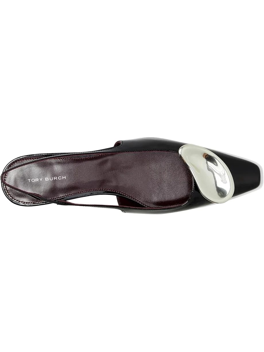 Балетки Tory Burch Patos Slingback — изображение 2 из 7, черный/серебристый