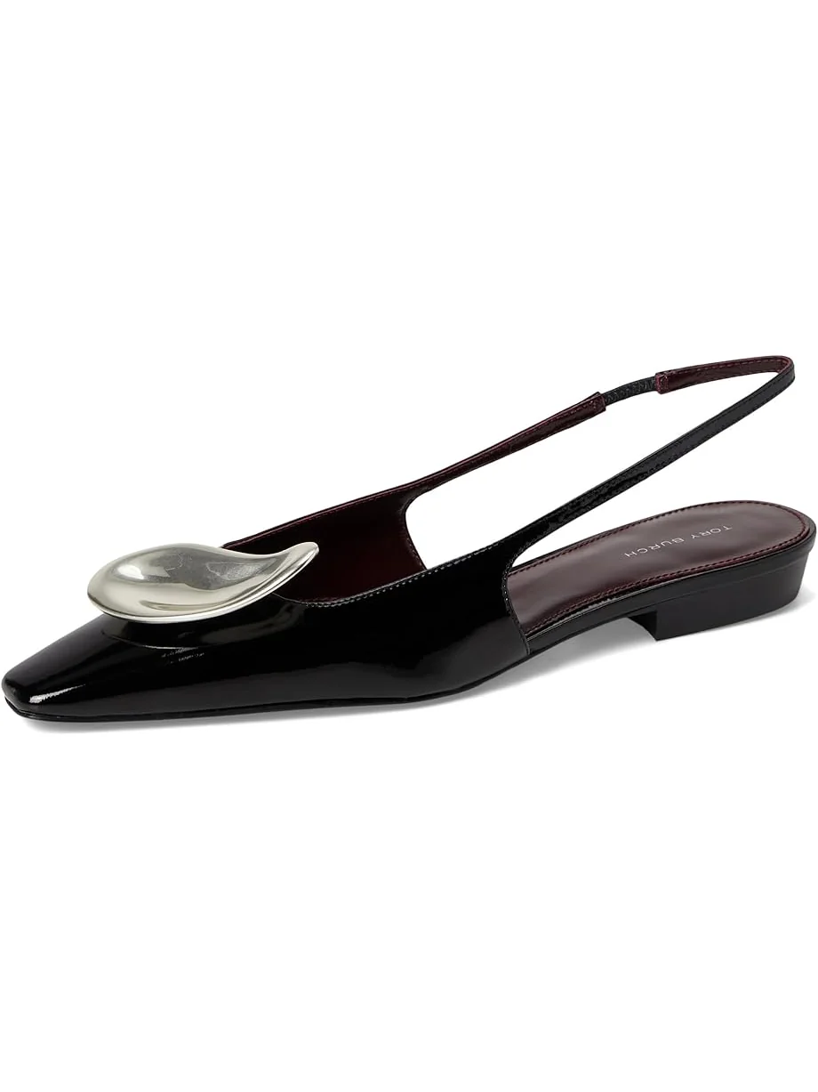 Балетки Tory Burch Patos Slingback — изображение 7 из 7, черный/серебристый