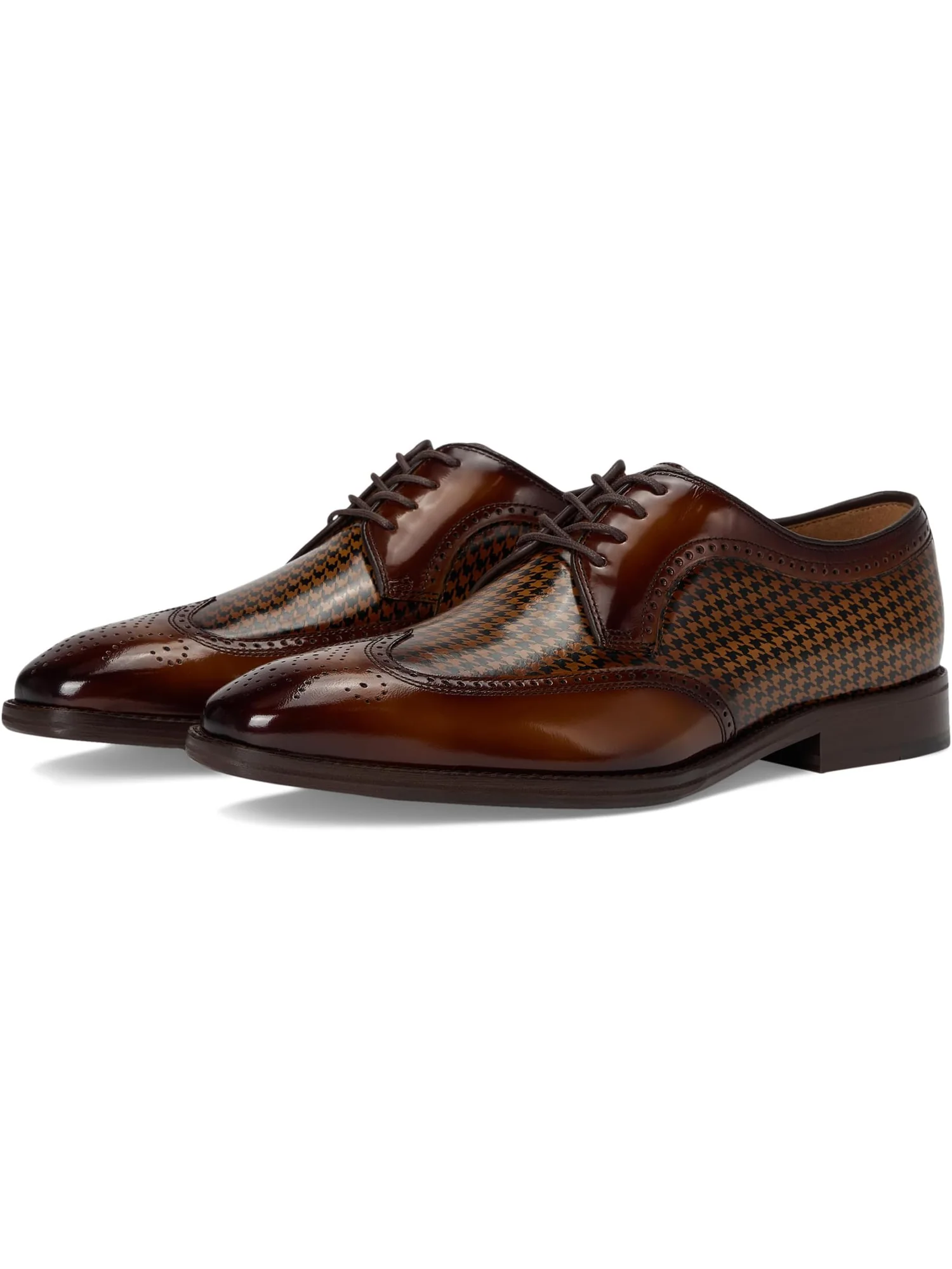 Оксфорды Johnston & Murphy Sullivan Wingtip, цвет Mahogany Brush-off Houndstooth Calfskin — 1