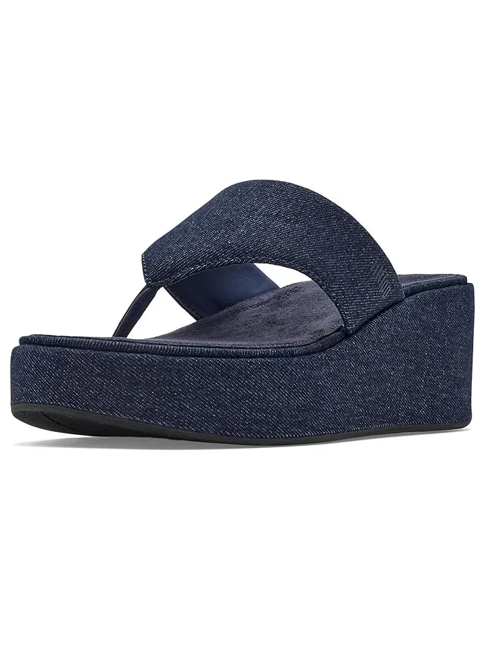 Сандалии FitFlop на танкетке джинсовые — 1