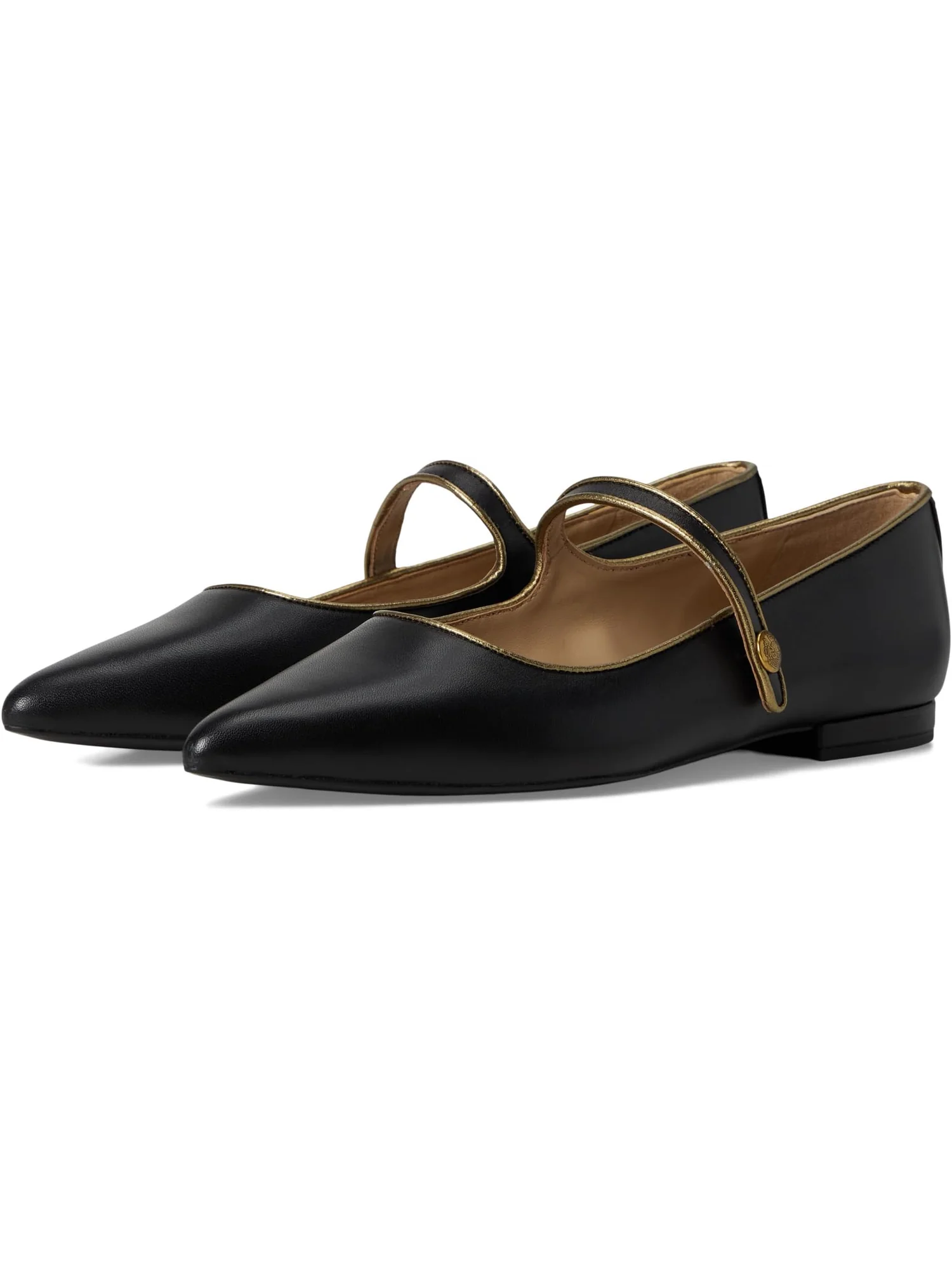 Балетки Lauren Ralph Lauren Londyn Metallic-Trim Leather Mary Jane — изображение 1 из 7, черный/золотистый