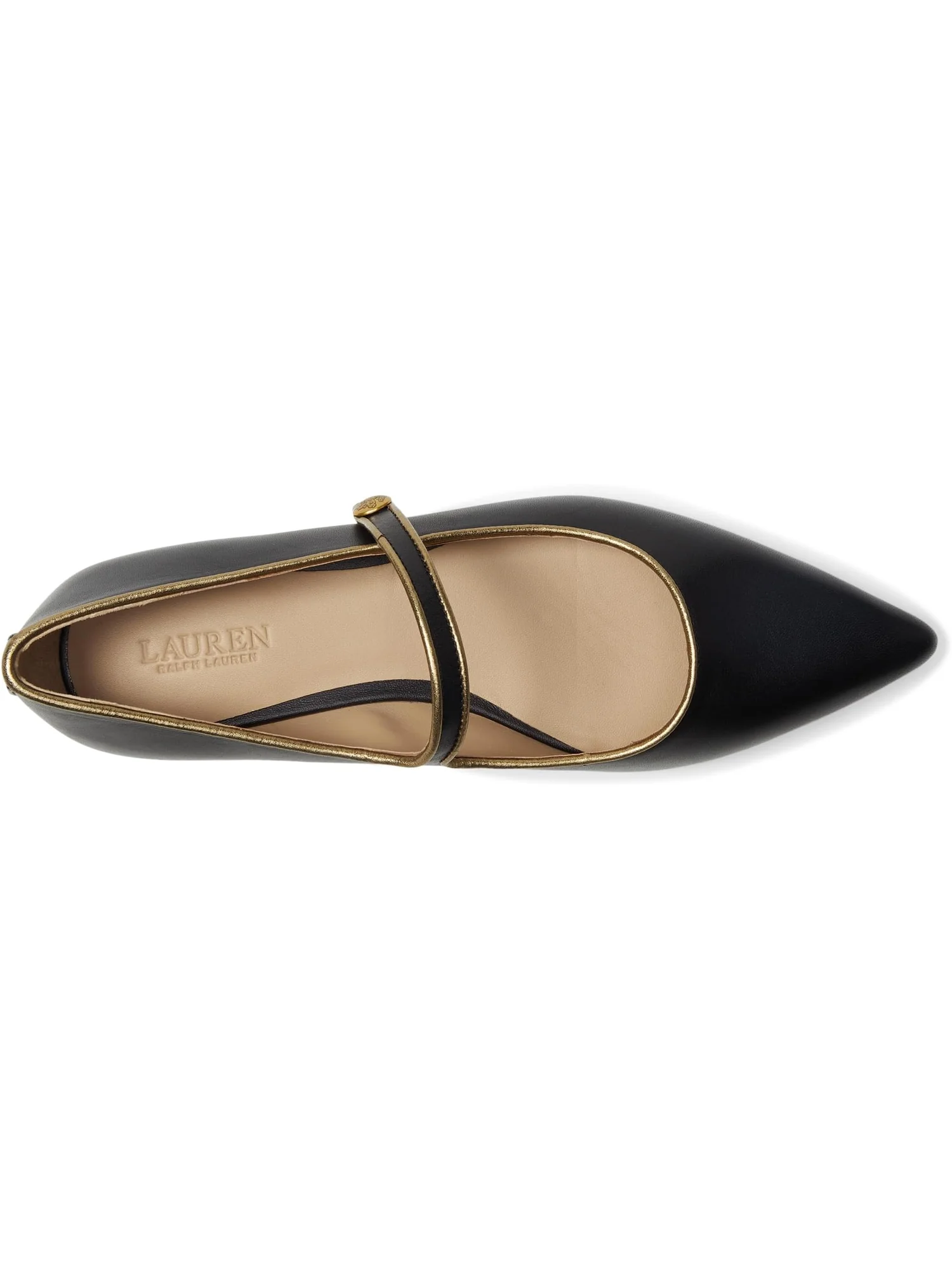 Балетки Lauren Ralph Lauren Londyn Metallic-Trim Leather Mary Jane — изображение 2 из 7, черный/золотистый