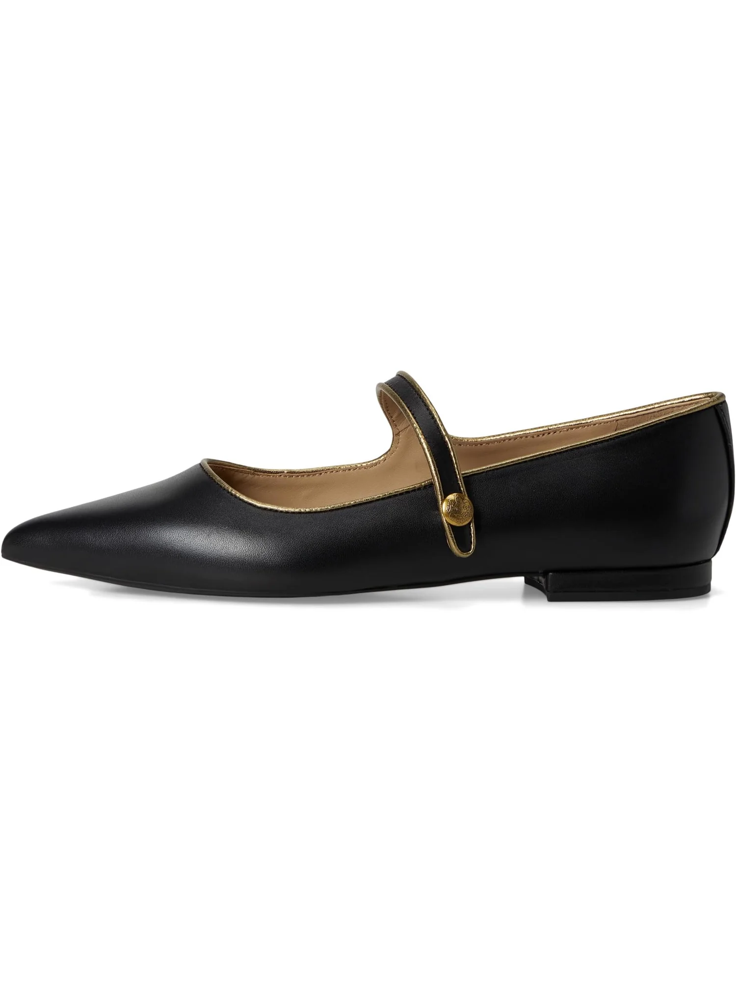 Балетки Lauren Ralph Lauren Londyn Metallic-Trim Leather Mary Jane — изображение 4 из 7, черный/золотистый