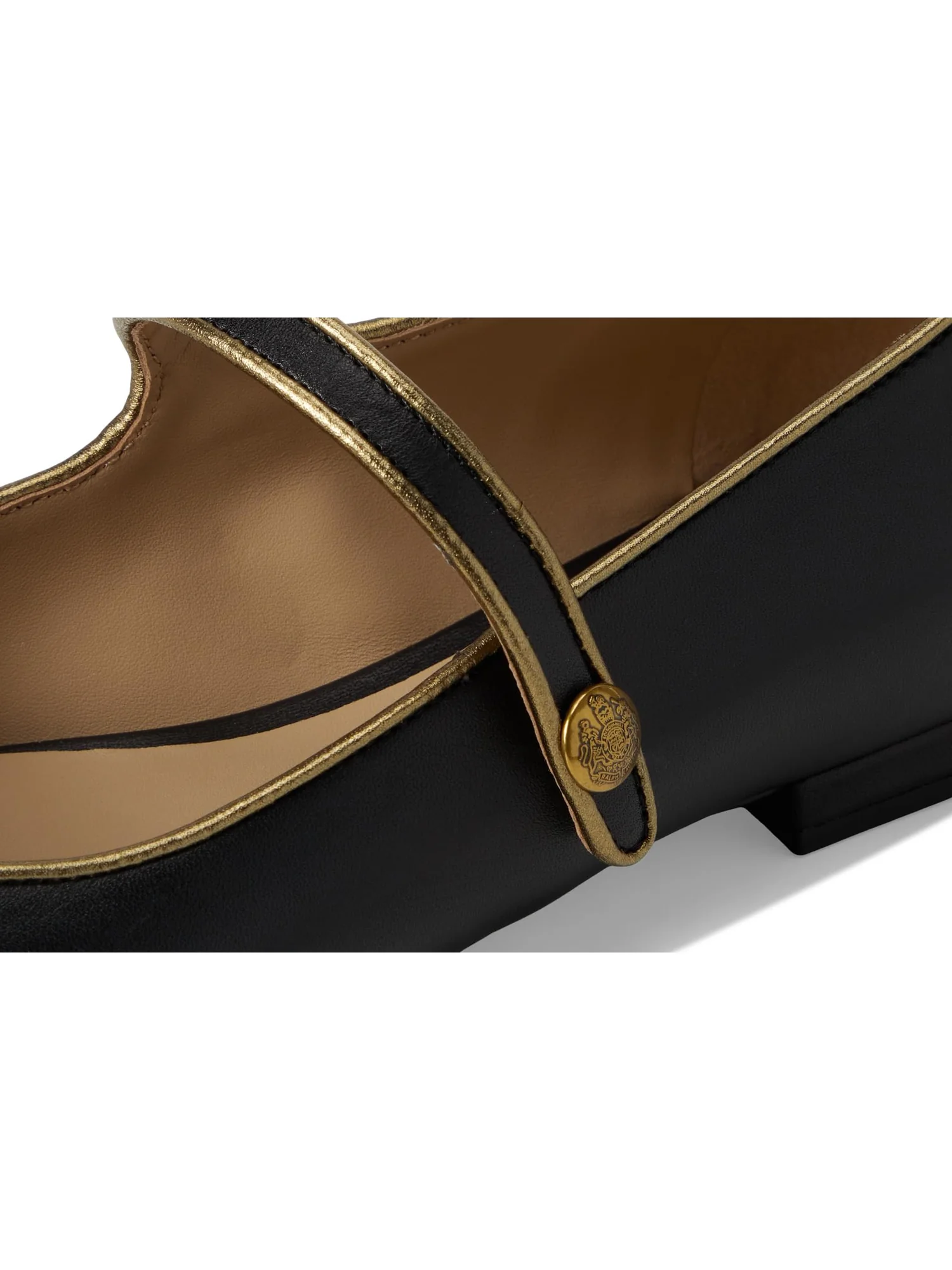 Балетки Lauren Ralph Lauren Londyn Metallic-Trim Leather Mary Jane — изображение 6 из 7, черный/золотистый