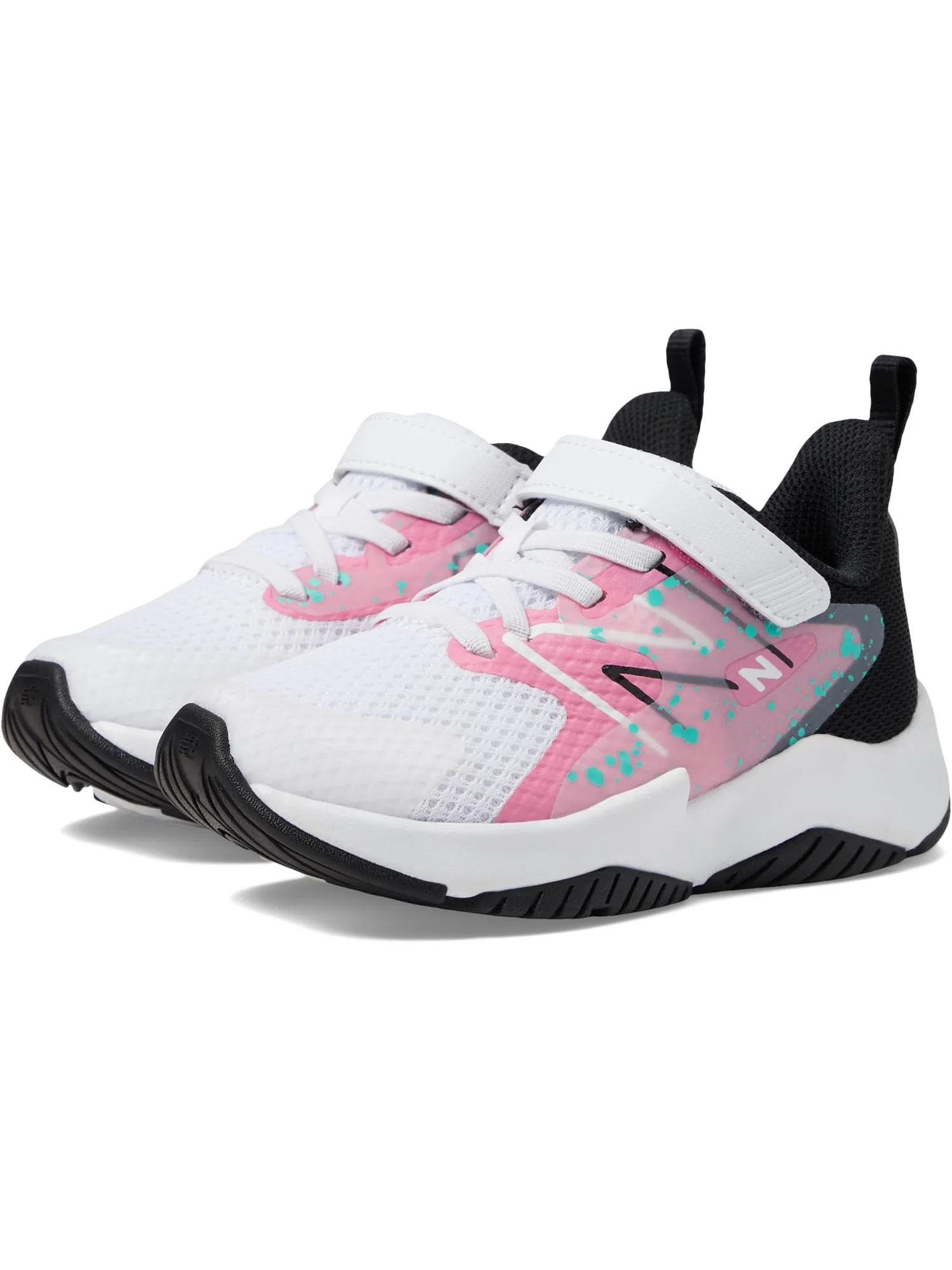 Кроссовки New Balance Kids Rave Run v2 Bungee Lace with Hook-and-Loop Top Strap — изображение 1 из 6, белый/розовый