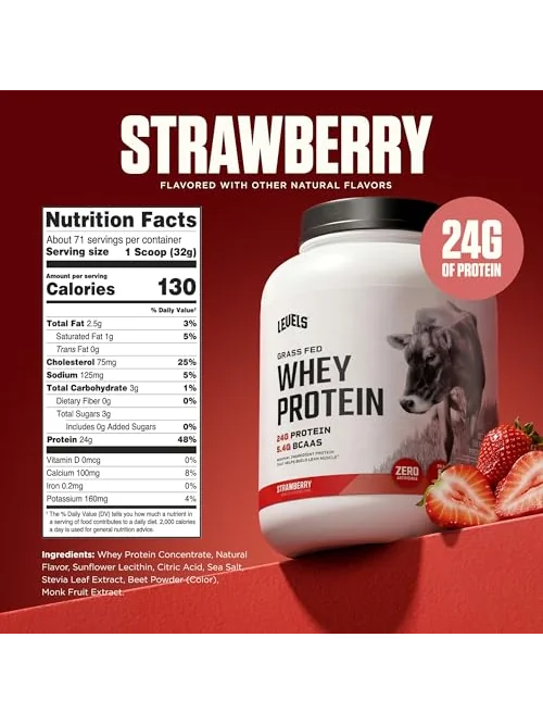 Levels Grass Fed Whey Protein — сывороточный протеин, клубника, 5 фунтов — 3