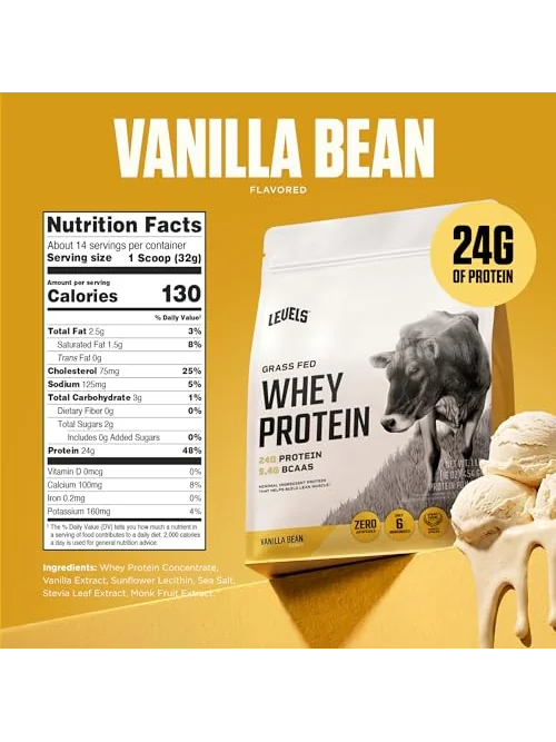 Levels Grass Fed Whey Protein — сывороточный протеин, ваниль, 1 фунт — 3