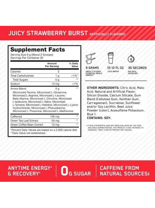 Optimum Nutrition Amino Energy Pre-Workout, клубника, 30 порций — 4