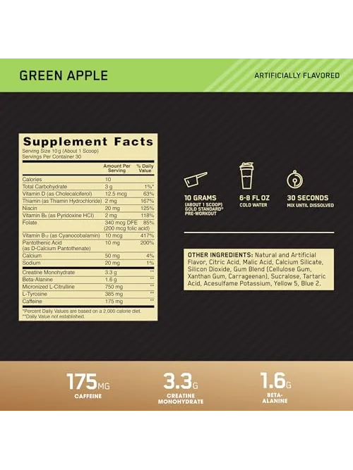 Optimum Nutrition Gold Standard Pre-Workout, зелёное яблоко, 30 порций — 3