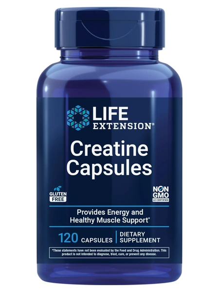 Life Extension Creatine Capsules креатин моногидрат для мышц и выносливости, 120 капсул — синий