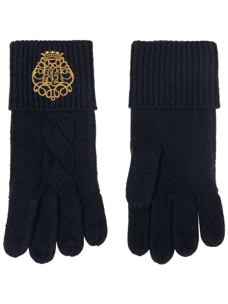 Вязаные перчатки с вышивкой Lauren Ralph Lauren — изображение 2 из 4, темно-синий