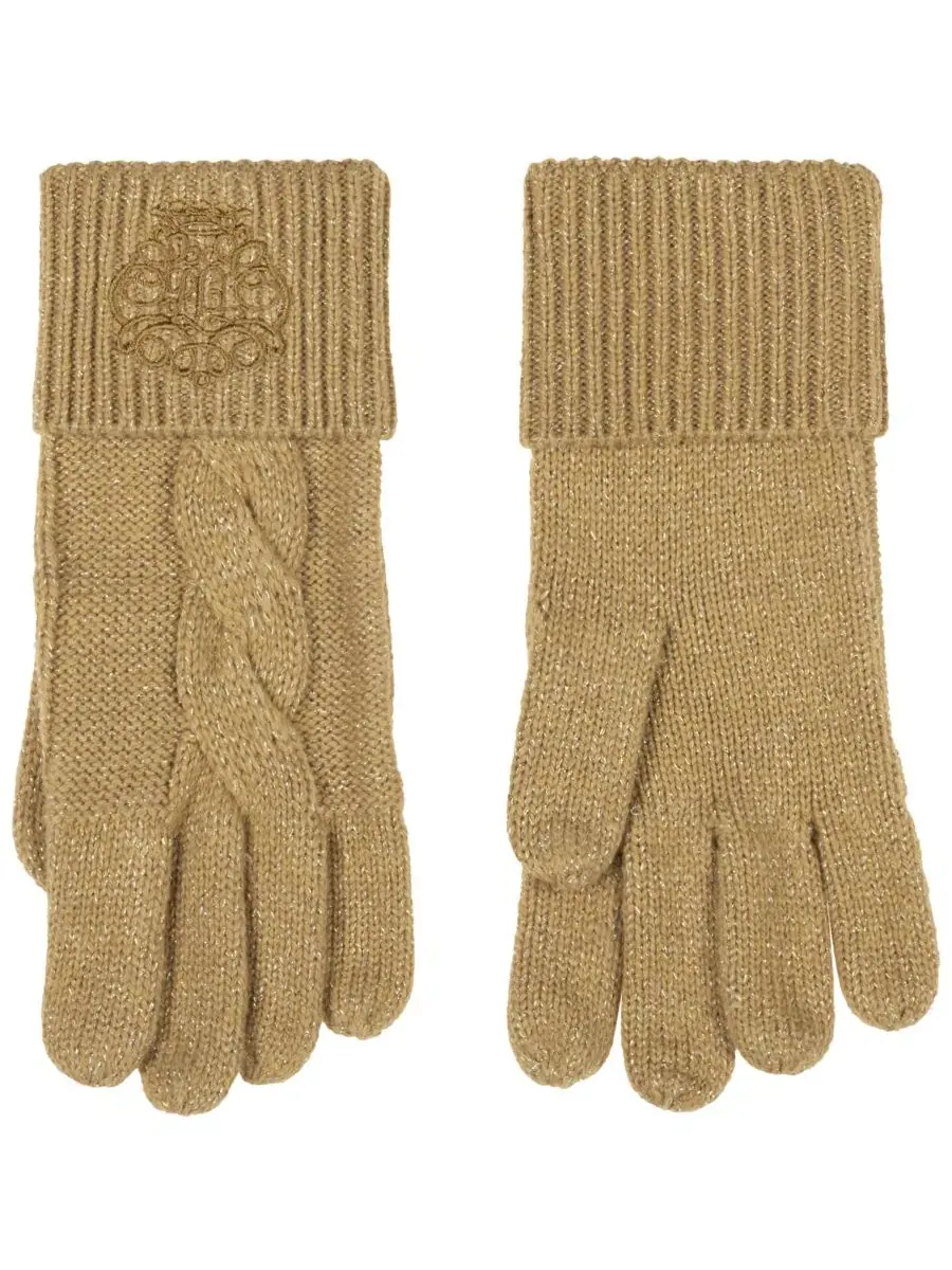 Вязаные перчатки с вышивкой и металлизированной нитью, Metallic Embroidery Gloves Lauren Ralph — изображение 2 из 4
