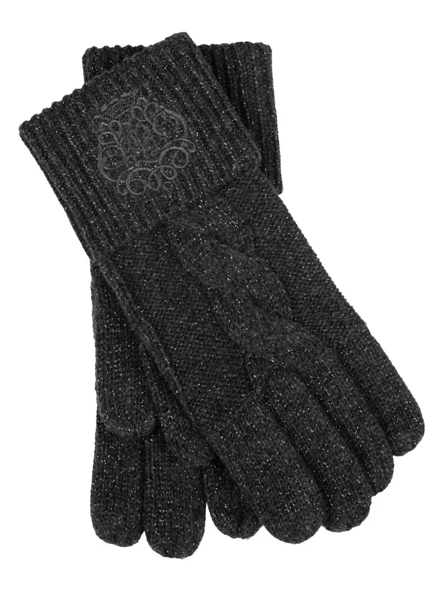 Женские вязаные перчатки с вышивкой Metallic Embroidery Gloves Lauren Ralph Lauren, Onyx Heather