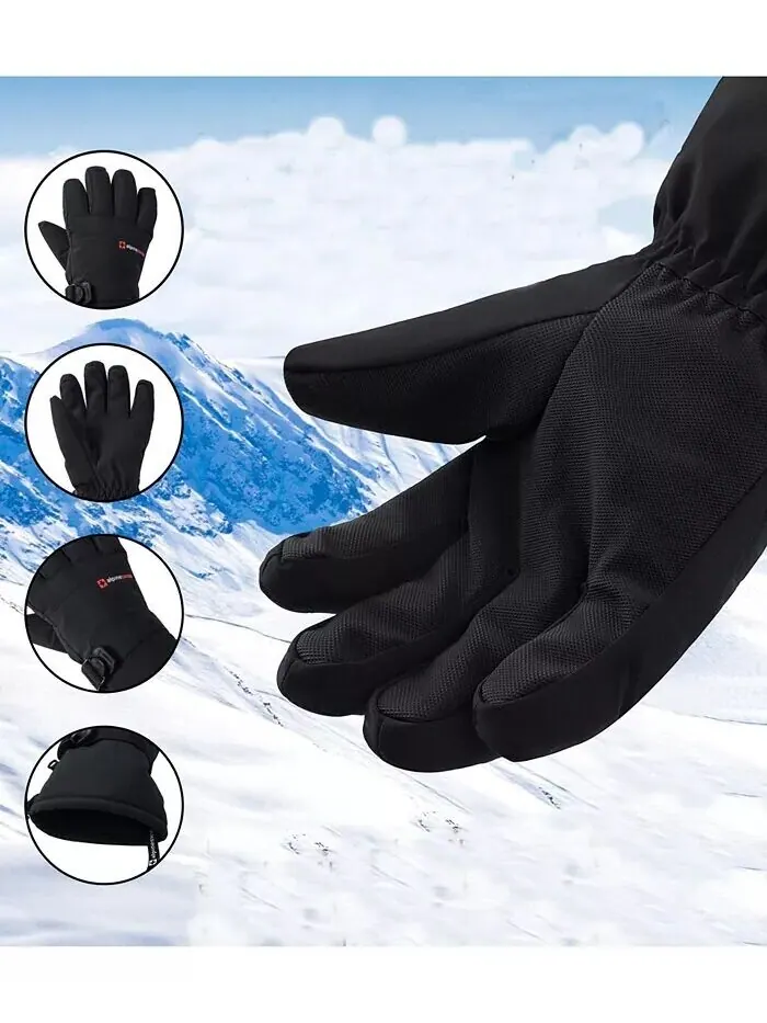 Мужские водонепроницаемые лыжные перчатки для сноуборда 3M Thinsulate Winter Gloves Alpine Swiss — изображение 2 из 9, черный
