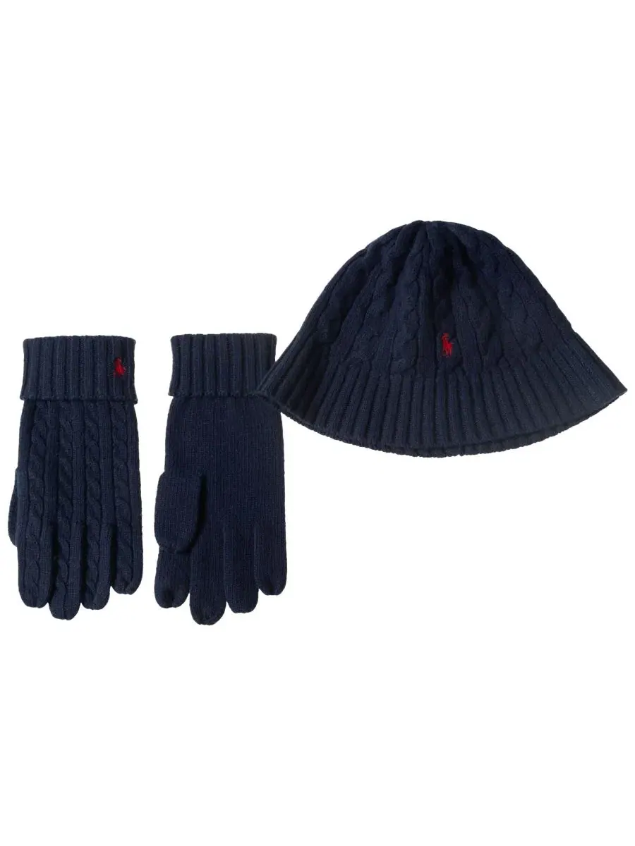 Комплект из шляпы и перчаток с кабельным узором Polo Ralph Lauren